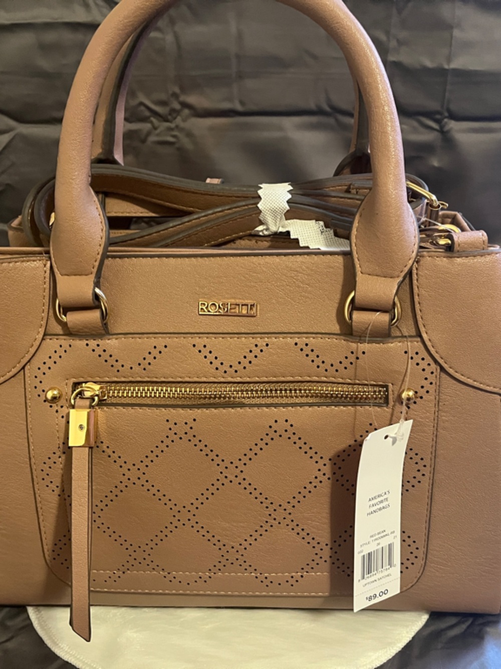 Rosetti Brown Satchel with Perforated Diamond Panel
